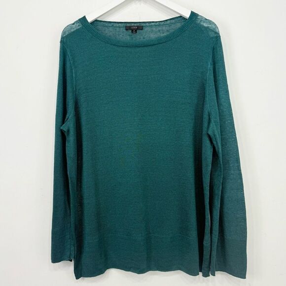 J. Crew Green 100% Linen Slouchy Crew Neck Tunic Sweater - Picture 2 of 16